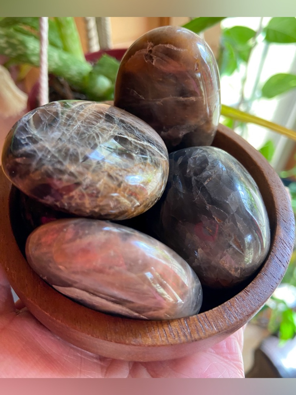 Black Moonstone Crystal Palm Stones Meditation Manifestation Positive Energy